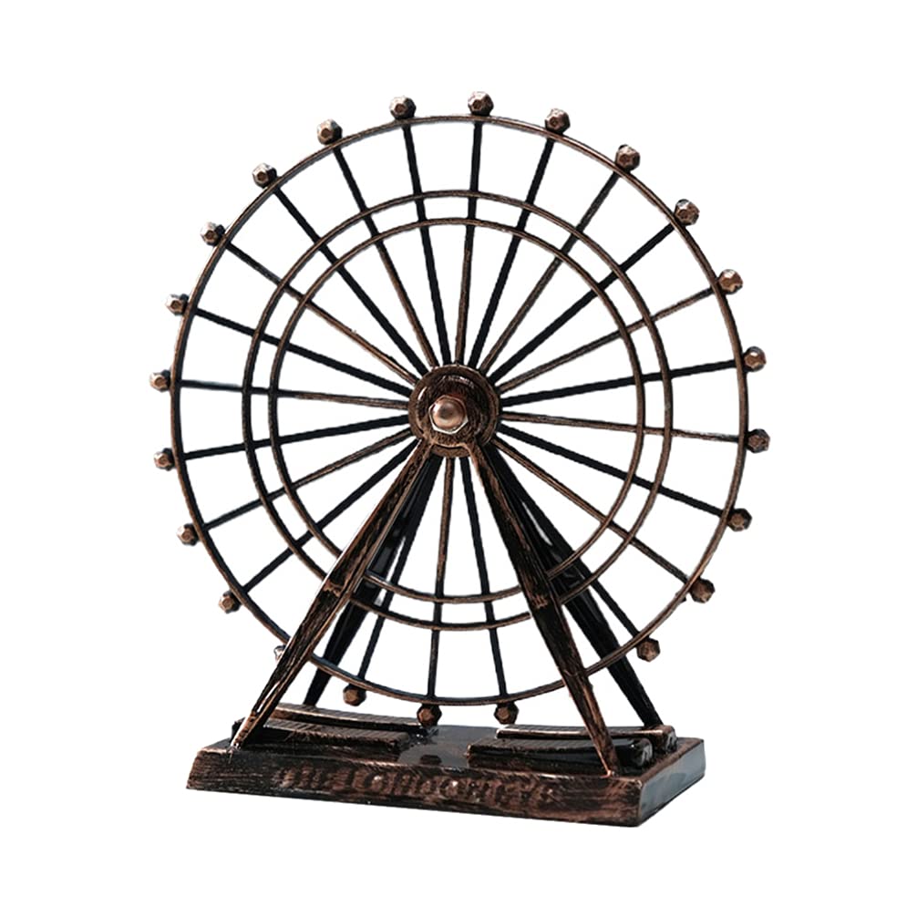 HEALLILY Ferris Wheel Desktop Decor Retro Wrought Iron European Style Metal Model Ornament 3D Wine Cabinet Decoration- Rose Gold
