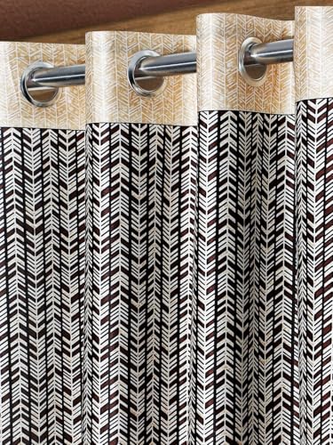 Image of Home Sizzler 1 Piece Regal Damask Eyelet Polyester Semi Transparent Door Curtains-7 Feet, Dark Brown