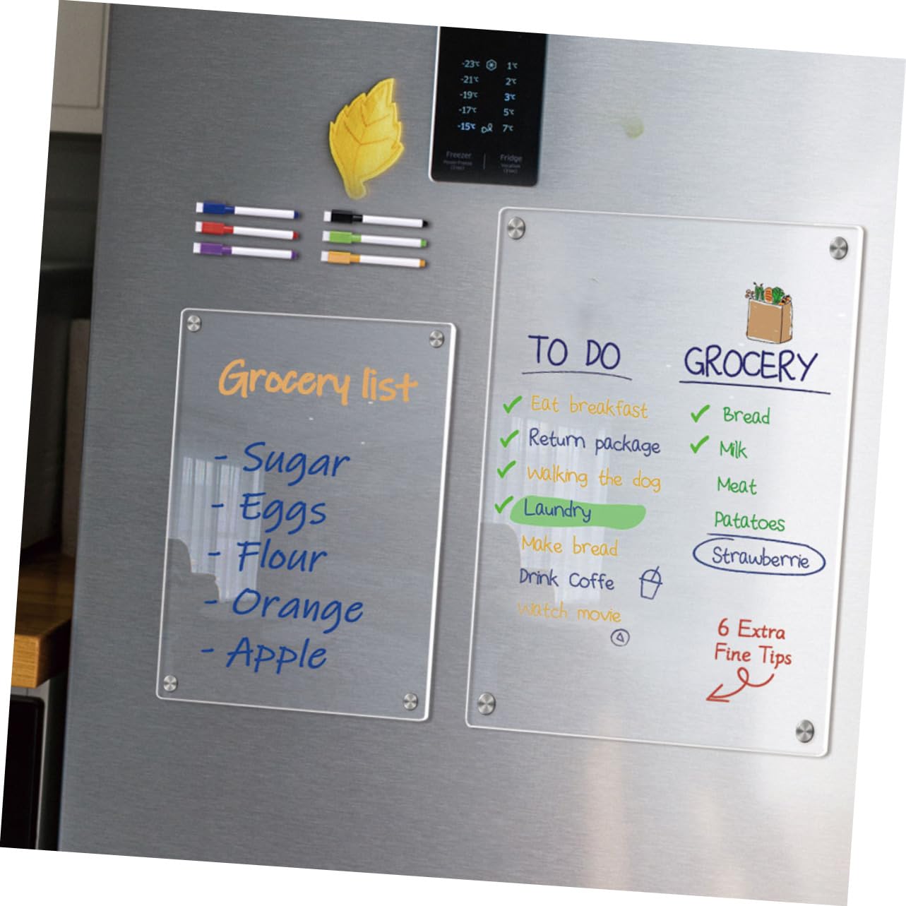 Magnetische Abwischbare Acryl Notiztafel A3 A4 Transparent mit 6 Whiteboard Markern Kühlschrank Planer für Haushalt Büro Schule