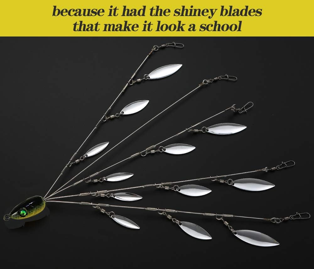 5 Arms Alabama Umbrella Rig Fishing Ultralight Tripod Bass Lures Bait Kit Junior Ultralight Willow Blade Multi-Lure Rig (8 Blade kit (43pcs))