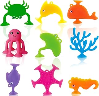 9-Piece Silicone Ocean Animal Suction Cup Toys: Mold-Free Sensory Building for Kids 3+