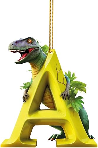 Miniatura 4 de Adorno de Navidad personalizado de dinosaurio de 26 letras, adornos colgantes 2023, monograma inicial de plástico, decoraciones de árbol de Navidad