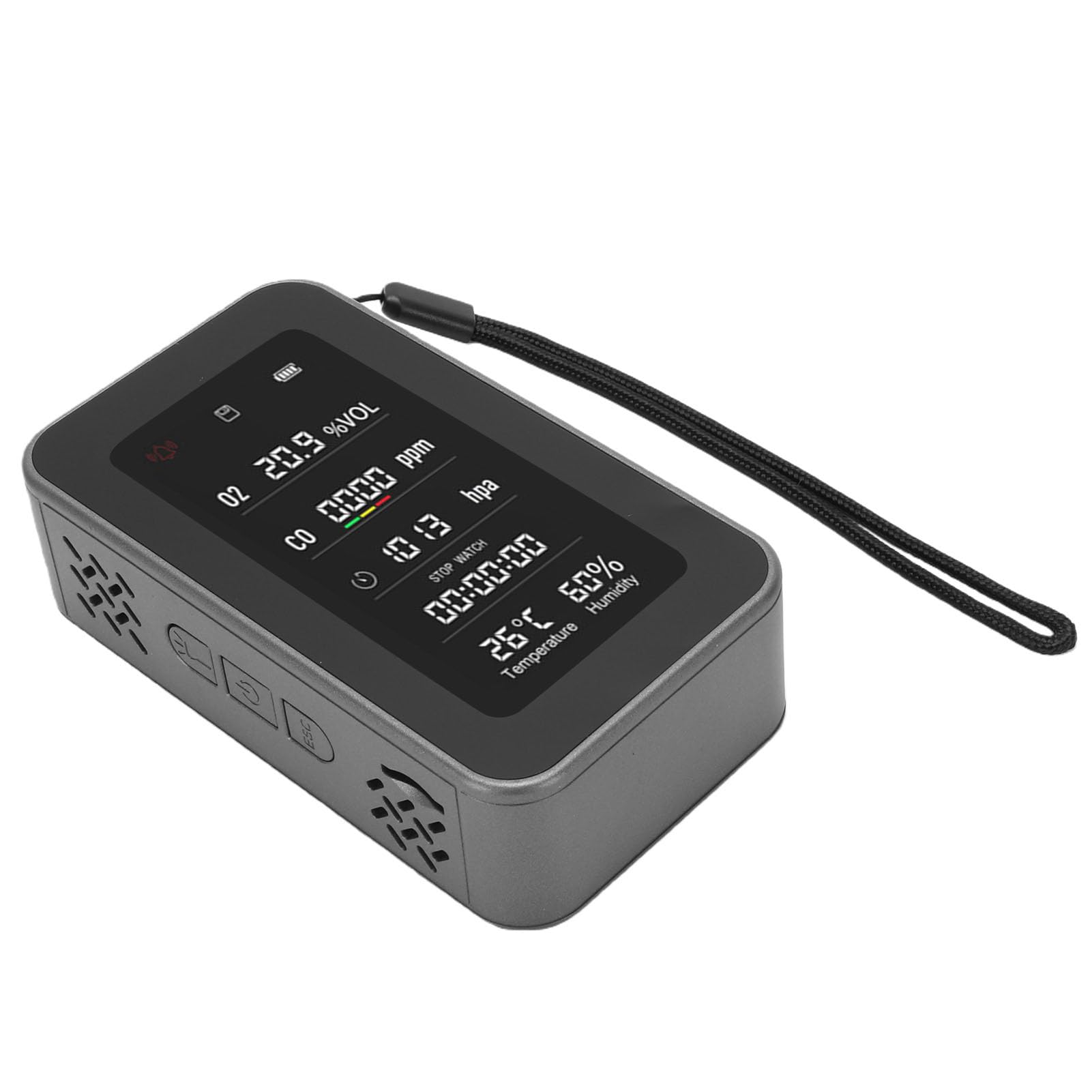 Annadue Detector Portátil de Calidad del Aire con Linterna de Emergencia, | Probador de oxígeno, presión de aire, temperatura y humedad, recargable de 3000mAh, con registro de datos para acampar,