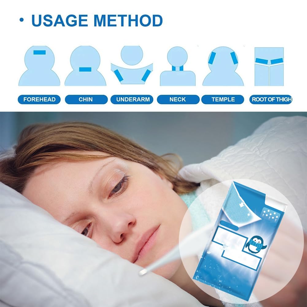 30 Hojas de Parches Refrescantes para la Fiebre para Niños, Tiras Refrescantes para la Frente,Almohadillas de Gel Refrescante,Parche De Enfriamiento,para Niños y Adultos