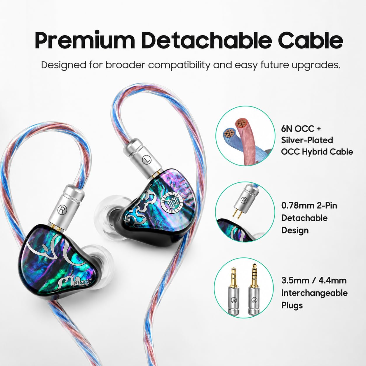 HiFiGo IEMs Juzear x Z Reviews Defiant - Auricolari in-ear con driver ibrido 1DD + 3BA, cuffie IEM da gioco cablate HiFi con cavo rimovibile per musicisti, audiofili e gamer (arcobaleno)