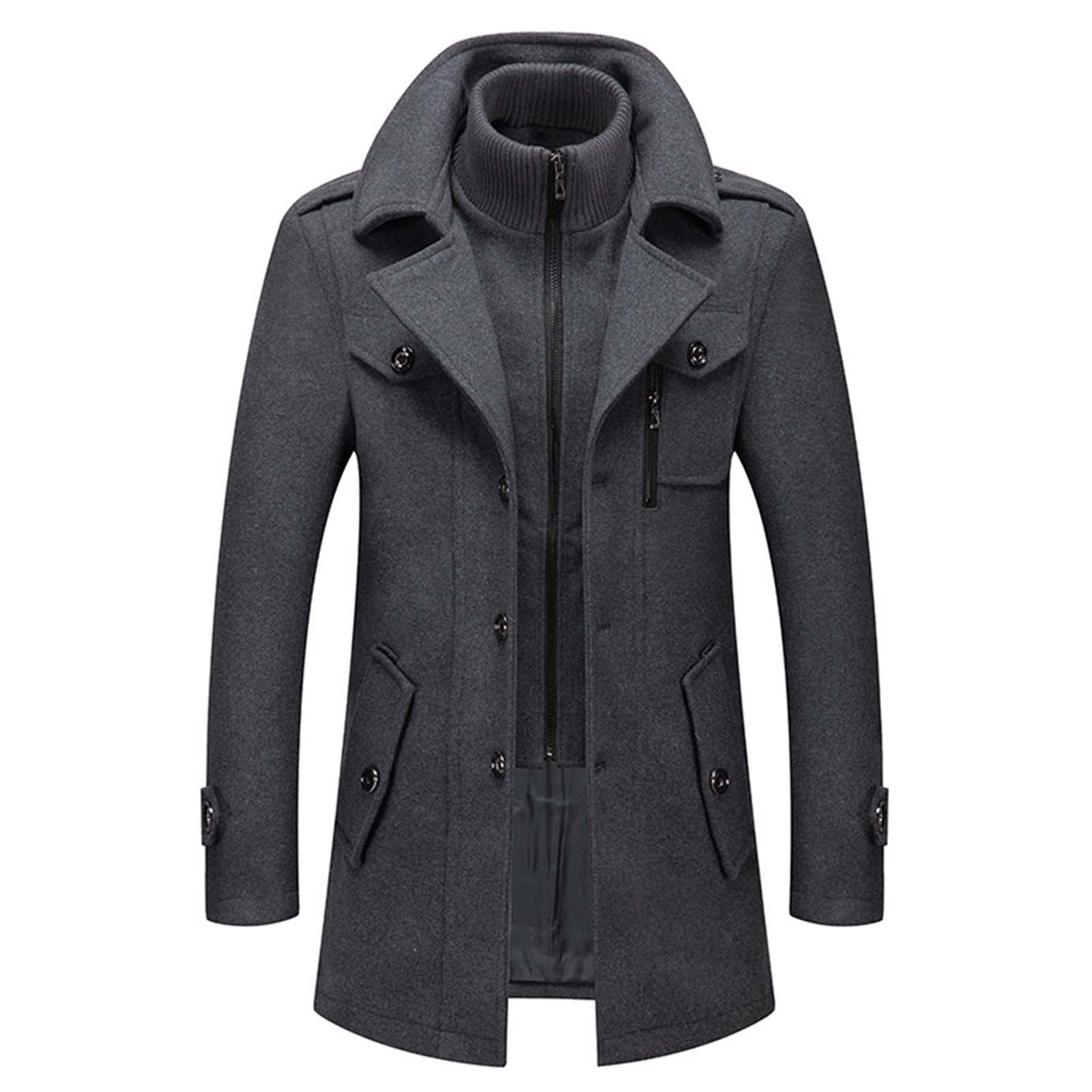 Cappotto per gli uomini di colore solido morbido e confortevole Falso Due Pezzi Autunno Inverno Cerniera Pulsanti giacca da uomo per l'uso quotidiano