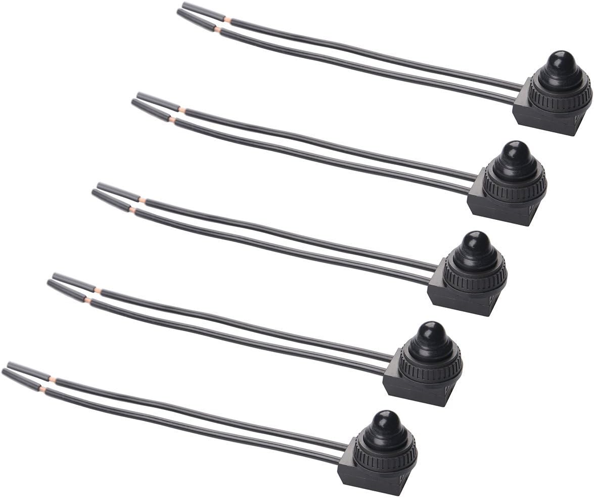 5Pcs Push Button Switch 12V Wired RV Waterproof On-Off Micro Light Toggle Switches for Motorcycle Car Truck Boat Marine (Black)