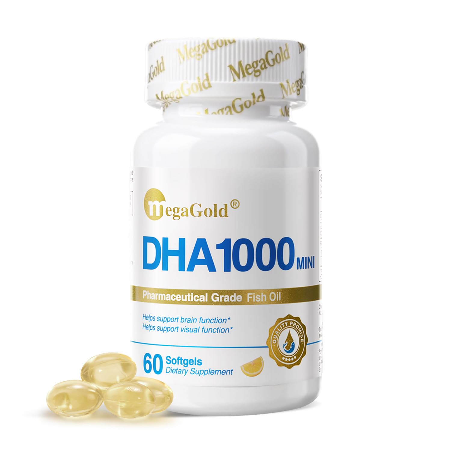 DHA 1000mg Fish Oil Mini Softgels, Burpless, Lemon Flavor, 60 Count 60 Count (Pack of 1)