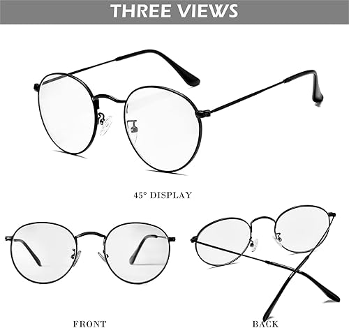 Miniatura 4 de HJSTES Lentes redondos de luz azul para mujeres y hombres, lentes con marco de metal con lente circular retro