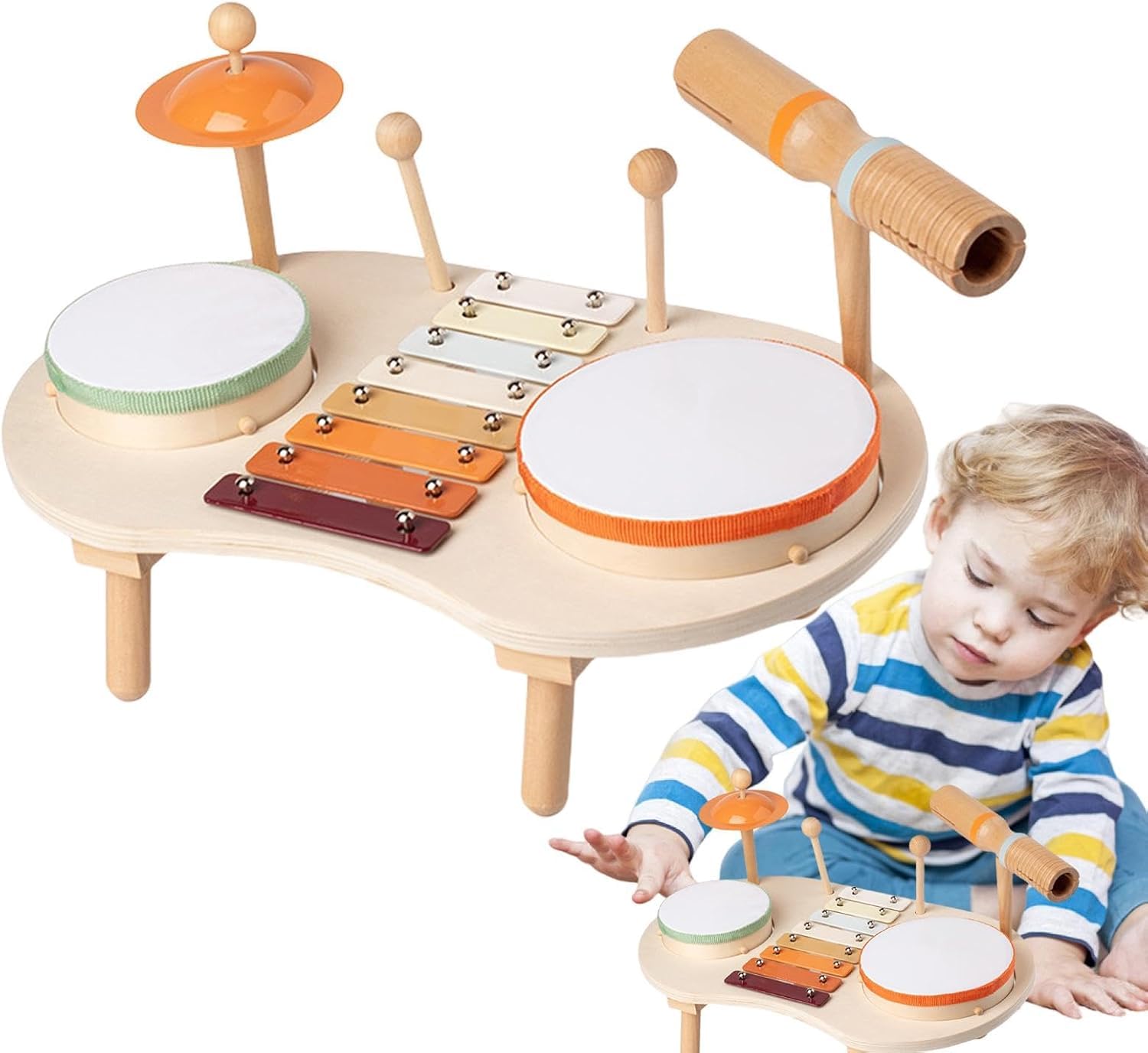Children's Drum Set (for Toddlers) Baby Musical Instruments Montessori Preschool Musical Toys Children's Drum Set Xylophone Tambourine Birthday for Boys and Girls (BT-02)-image-33