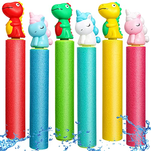 balnore Water Guns, 6 Pack Pool Noodles Toys with Animal Figures Plastic Handle, Water Blaster Toys-Shoots Up to 35 Ft, Outdoor Pool Toys for Kids Boys Girls Adults