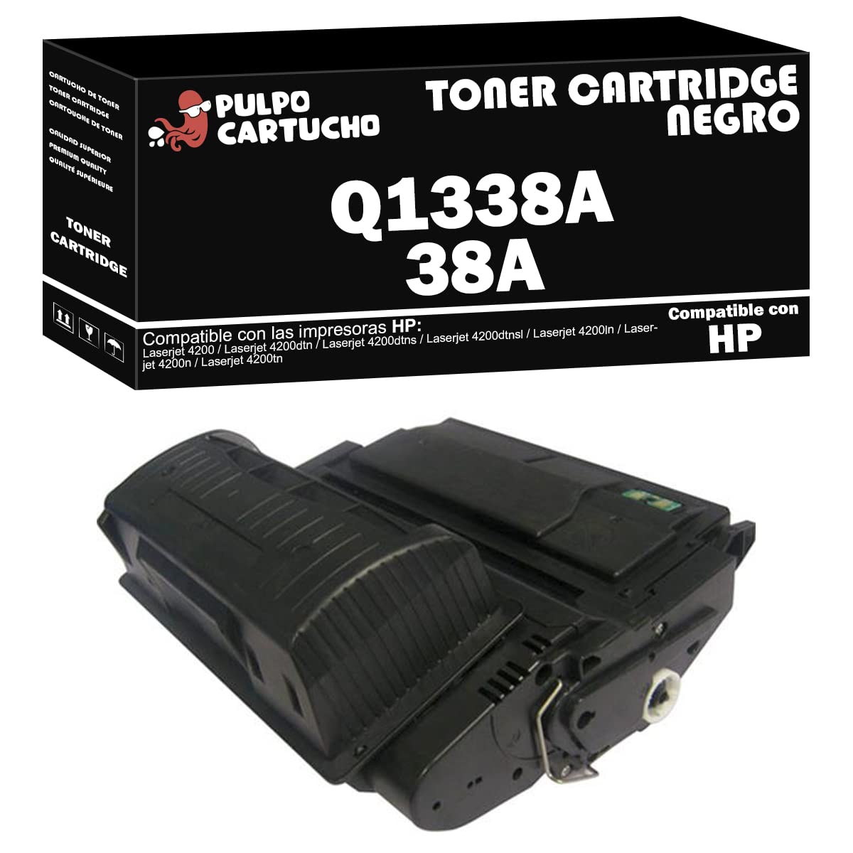 Pulpo Cartucho - Toner Q1338A Negro Compatible con HP Q1338A / Ref. 38A - Valido para Impresoras Laserjet 4200 / 4200dtn / 4200dtns / 4200dtnsl / 4200ln / 4200n / 4200tn