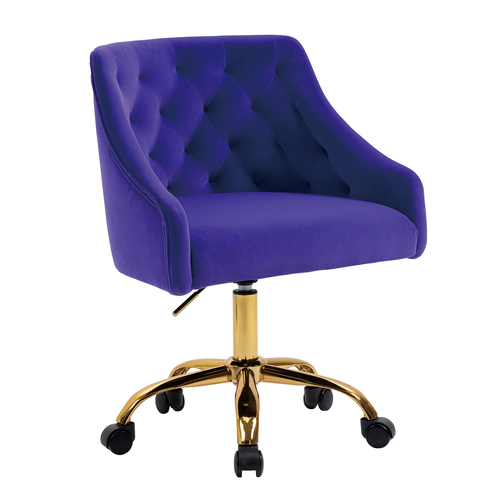 MOJAY Velvet Office Swivel Chair, Vanity Chair, Fabric Desk Chair, Pretty Fancy Chair, Gold Office Chair for Girls, 360°Swivel Height Adjustable Reception Chair (Purple)
