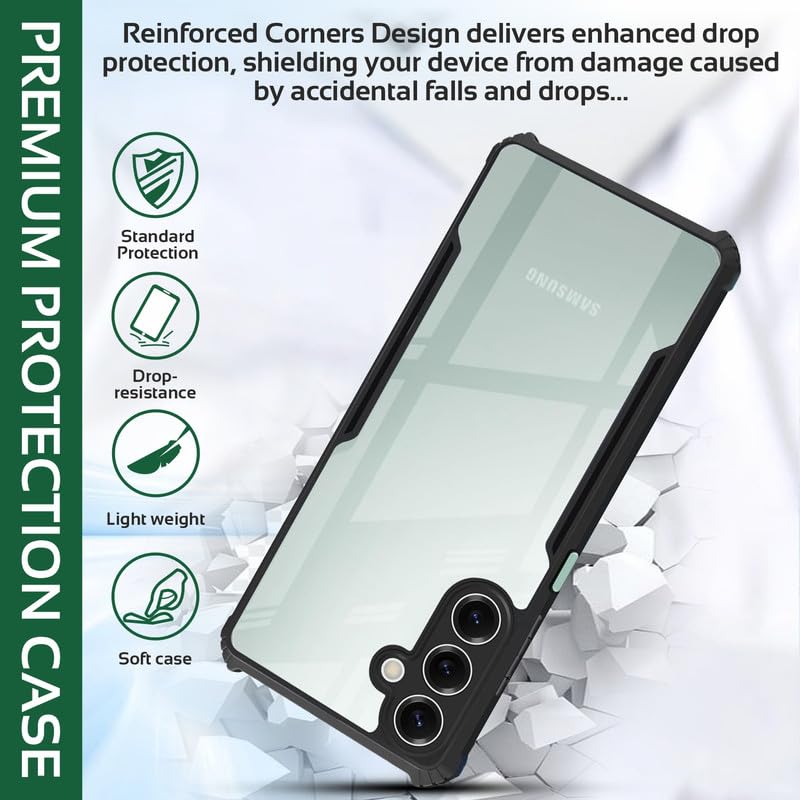 Image of AIBEX Compatible for Samsung F36 5G / Samsung M36 5G Mobile Back Case Cover, Crystal-Clear Shockproof Bumper with Camera Guard |(TPU+PC) | Anti-Yellow, Slim Transparent - Black