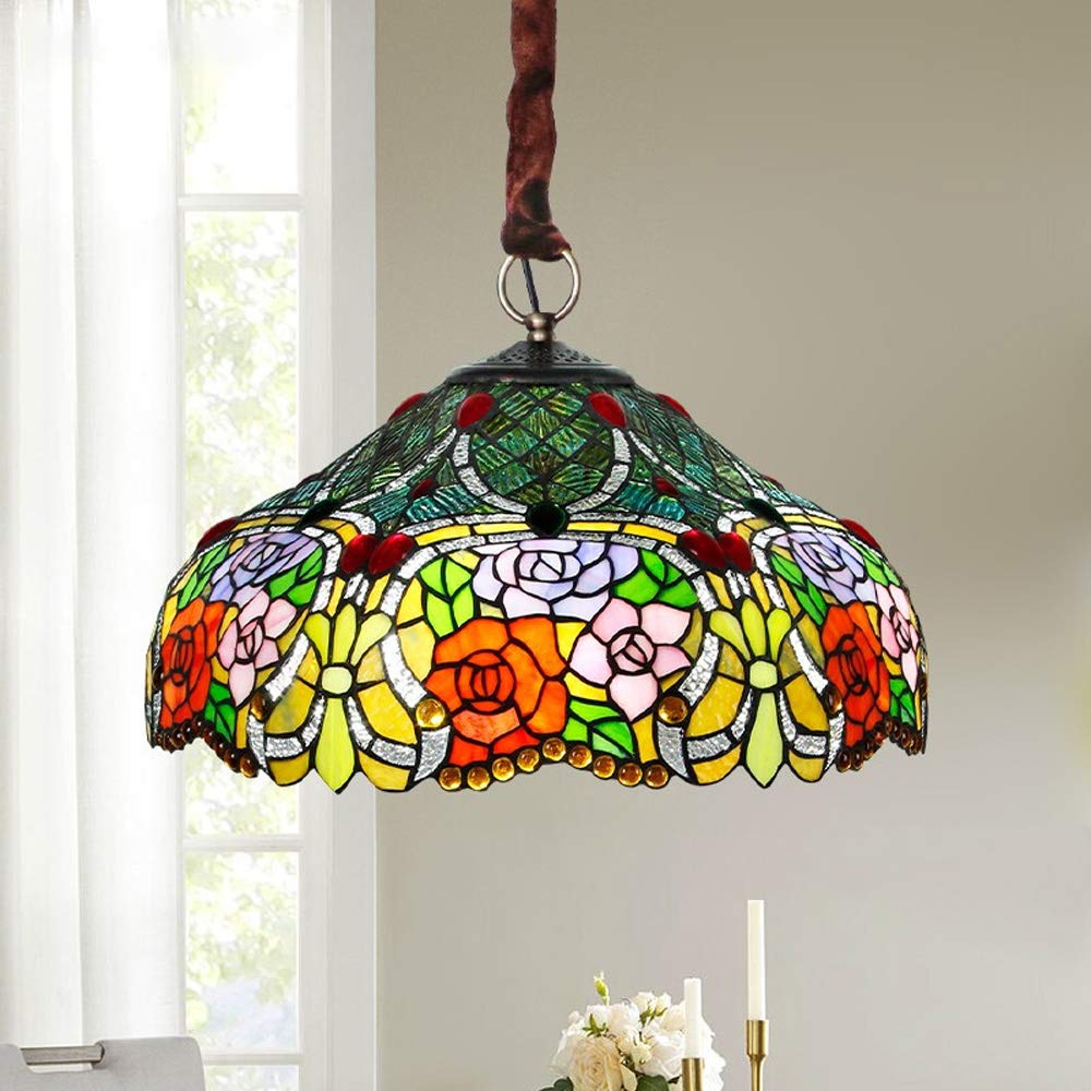 Plafonnier Tiffany en verre teinté vintage de 40 cm à LED multicolore