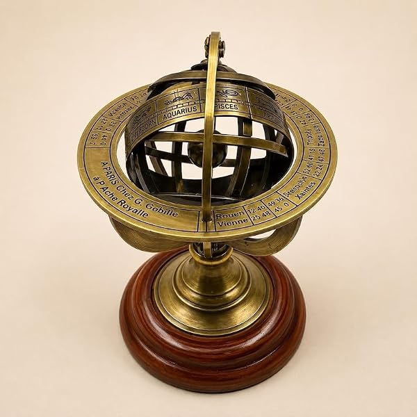 Brass Armillary Sphere Celestial Globe with Wooden Base - 4