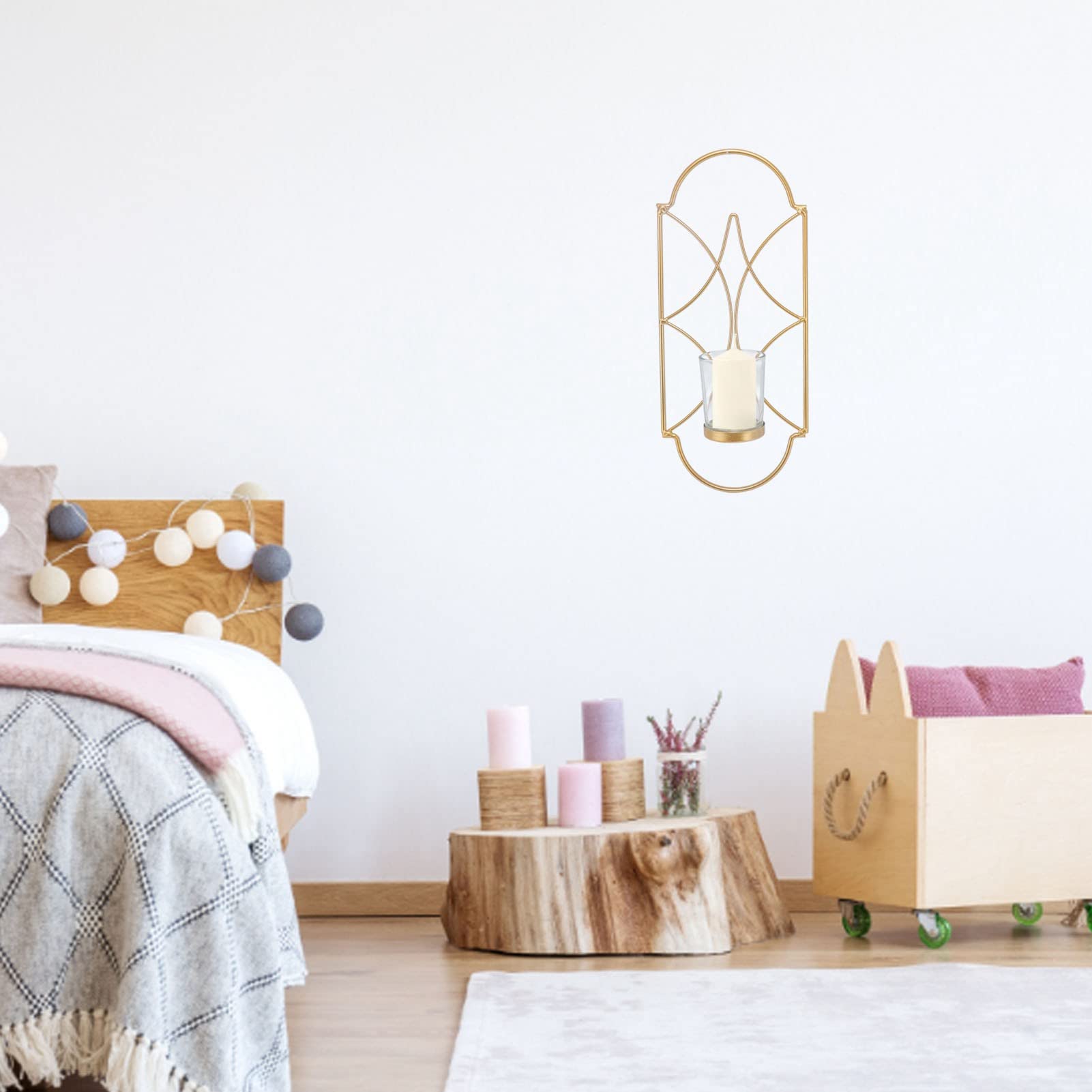 MISNODE 2 PCS Wall Hanging Candle Holder Vintage Iron Candlestick Holder, European Retro Candle Stand Decorative Candle Holder for Wedding Party Spa Formal Events Dinning(Gold)