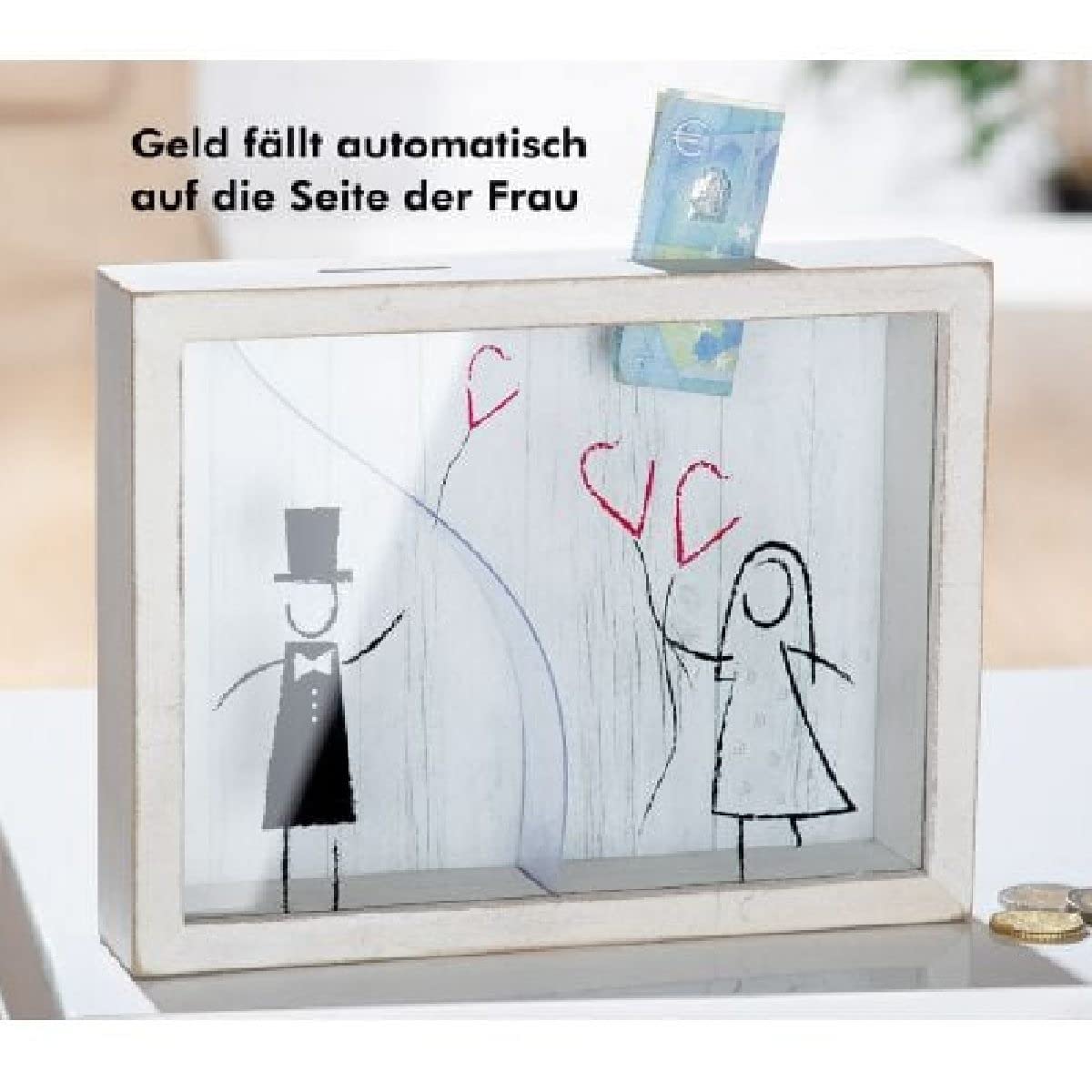 GILDE Lustige Spardose Hochzeit Sparbüchse Hochzeitskasse aus Holz/Glas 22x17 cm
