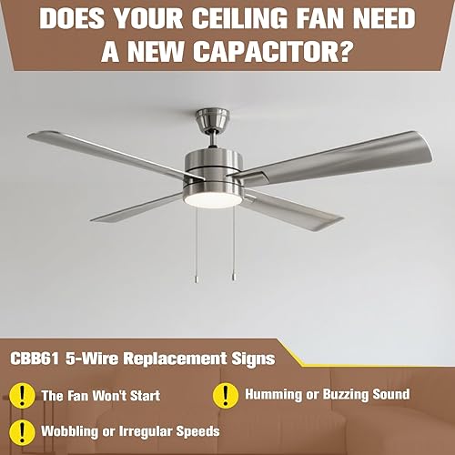Miniatura 6 de Podoy Condensador de ventilador de techo CBB61 5 cables para compatible con New Tech 4.5uf+5uf+6uf 250VAC (paquete de 2)