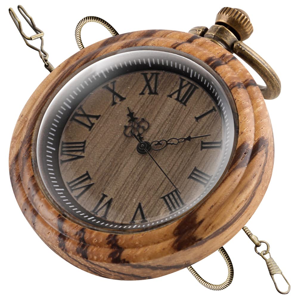 Orologio da taschino vintage al quarzo Orologio da taschino antico in legno di bambù fatto a mano vintage con ciondolo da uomo a catena e confezione regalo (Color : Light Brown)