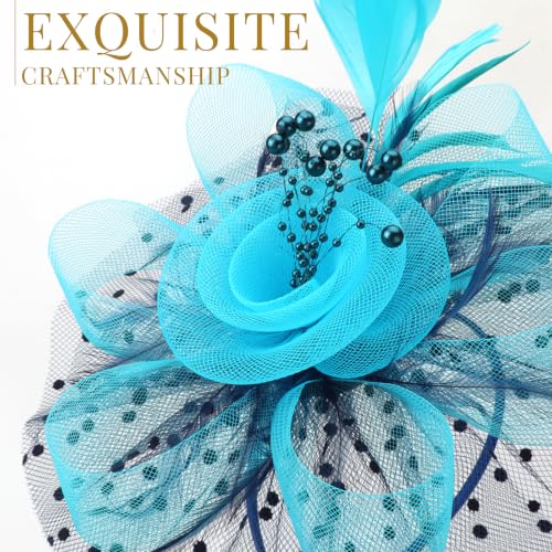 Image of DRESHOW Fascinators Hat Flower Mesh Ribbons Feathers on a Headband and a Clip Tea Party Headwear for Girls and Women