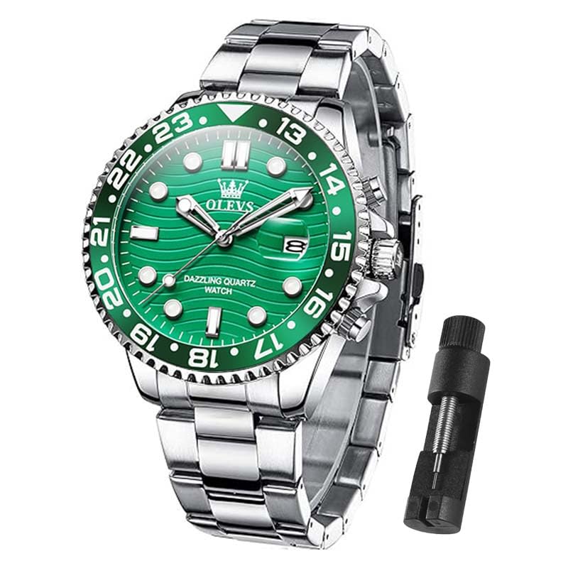 Image of OLEVS Watch Men Luxury Big Face Dress Easy Read Mens Watches with Date Waterproof Luminous Stainless Steel Watches for Men Business Fashion Analog Quartz Men's Wrist Watches Rotatable Bezel Men Watch