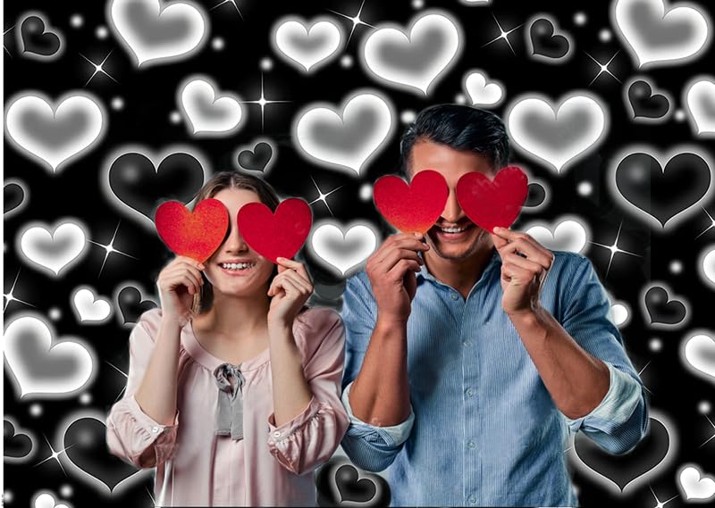 CYLYH 7x5FT Black Heart Photo Backdrop 90s Backdrops for Photoshoot Valentine's Day Backdrop Women Men Happy Birthday Photography Background Banner D853