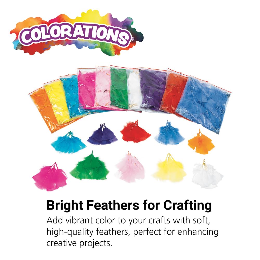 Colorations Solid Color Craft Feathers Classroom Pack, 5 oz – Variety Pack of Colorful Feathers for Arts & Crafts – Classroom Supplies for School and Learning at Home