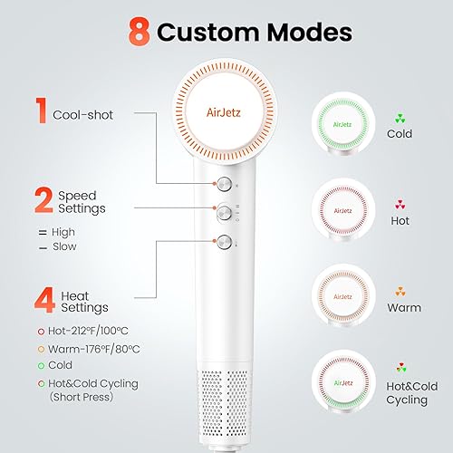 Miniatura 7 de Secador de pelo, 160,000 rpm, secador iónico de alta velocidad para secado rápido, secador de pelo ligero profesional con difusor, boquilla