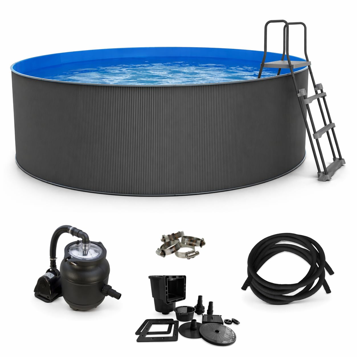 Nix Pool Piscina Desmontable de Acero Antracita para jardín con depuradora y Escalera (360 x 120 cm)