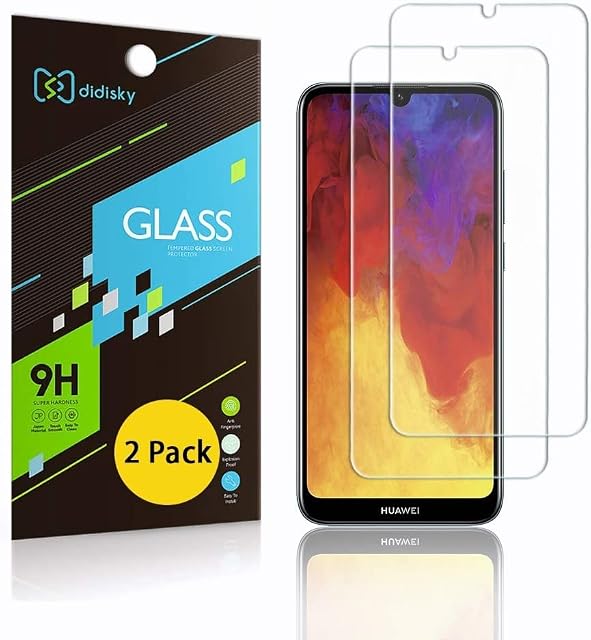 Didisky Tempered Glass Screen Protector for Huawei Y6 2019/Y6 PRO 2019/Honor 8A /Honor 8A PRO, [ 2 Pack ] Anti Scratch, 9H Hardness, No Bubbles, High Definition, Easy To Apply, Case Friendly