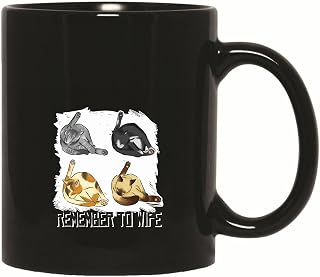 Gift for Pet Lovers Remember to Wipe Four Different Cats Grooming Themselves 11oz 15oz Black Coffee Mug
