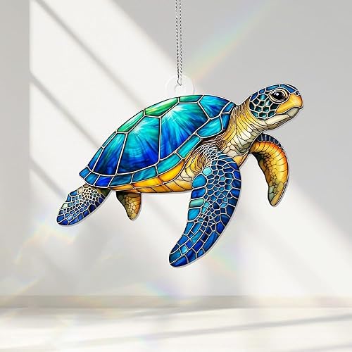 Miniatura 4 de Adorno de Navidad acrílico de tortuga marina con efecto vitral, atrapasoles colgante de ventana para familiares y amigos, decoraciones de Navidad,