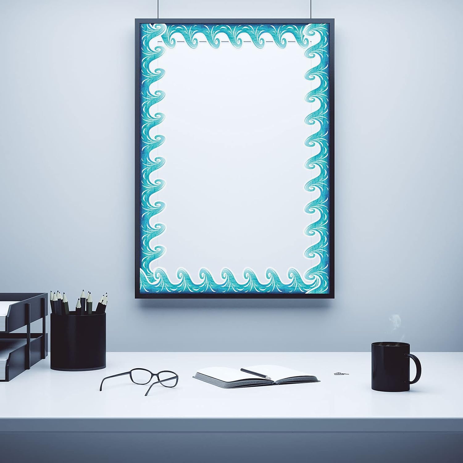 Ocean Waves Bulletin Board Border Self Adhesive Blue Turquoise Bulletin Board Trim Paper Ocean Beach Classroom Decorations Waterproof Back to School Office Chalkboard Decor, 49.2 Feet