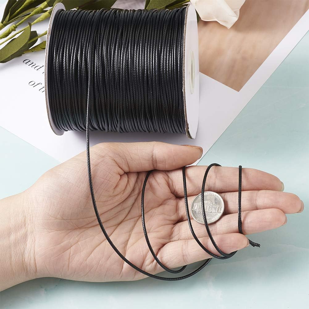 200 Yards 1.5mm Waxed Polyester Cord Thread Black Korean Braided Beading Cord Bracelet Necklace Wire Thread with Spool for Jewelry Craft Making Macrame Supplies - Image 2