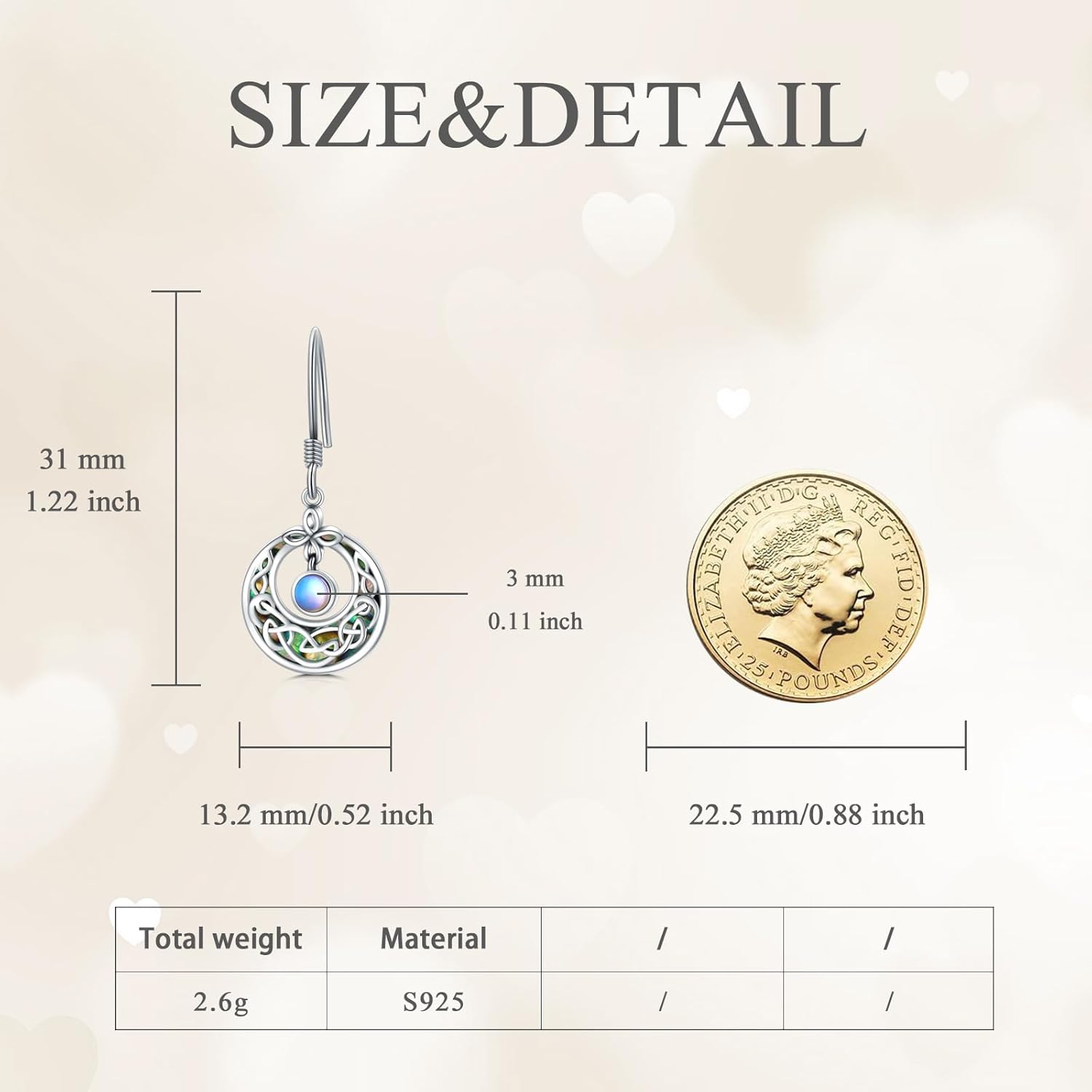 Celtic Moonstone Dangle Earrings 925 Sterling Silver Abalone Moonstone Earrings Celtic Knot Dangle Earrings Good Luck Irish Gifts for Women - Image 4