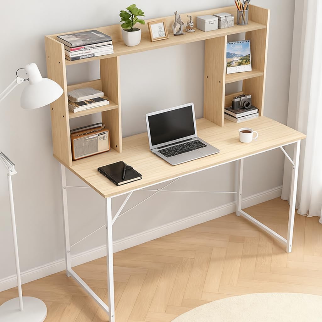 N&S RSZ02 Computer Desk with Rack, Width 31.5 inches 80 cm, Wood Grain Pattern, Compact, For Living Alone, Nordic Style, Stylish, Study Desk, Natural