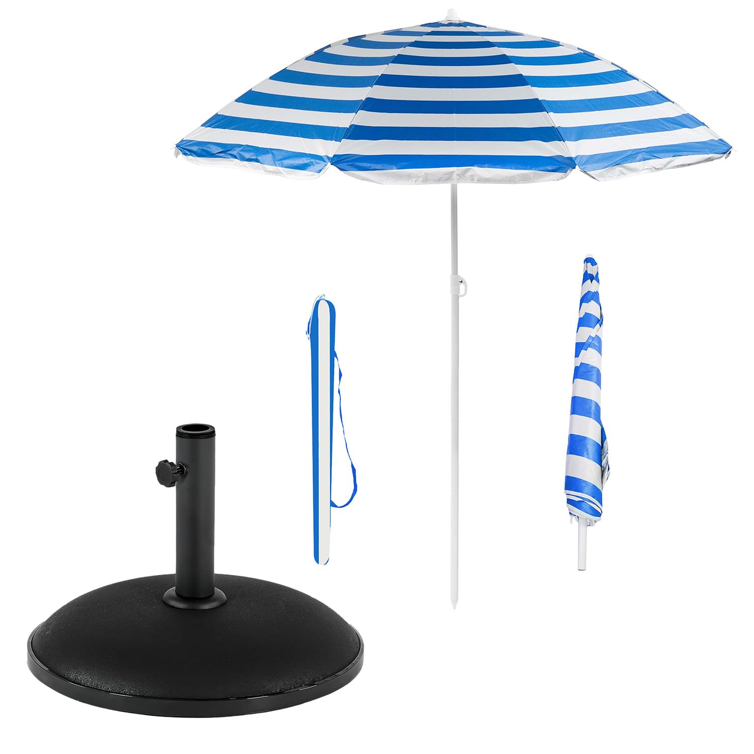 Crystals Garden Parasol & Concrete Base Set - 1.7m Outdoor Tilt Umbrella with 11kg Base Stand, UV Canopy Patio Sun Shade for Garden (Umbrella + Parasol Base)