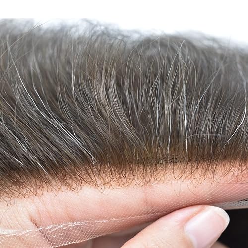Miniatura 3 de Sistema de reemplazo de cabello humano europeo de Toupee para hombre, encaje frontal francés indetectable, nudos blanqueados, línea de cabello