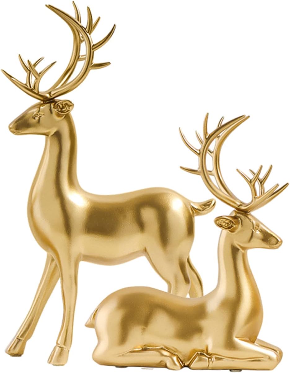 Homoyoyo 2pcs Resin Elk Ornaments Holiday Deer Figurine Gold Room Decor Christmas Decor Christmas Resin Elk Xmas Desktop Decor Home Decor Christmas Elk Statue Dining Table Display Lovers