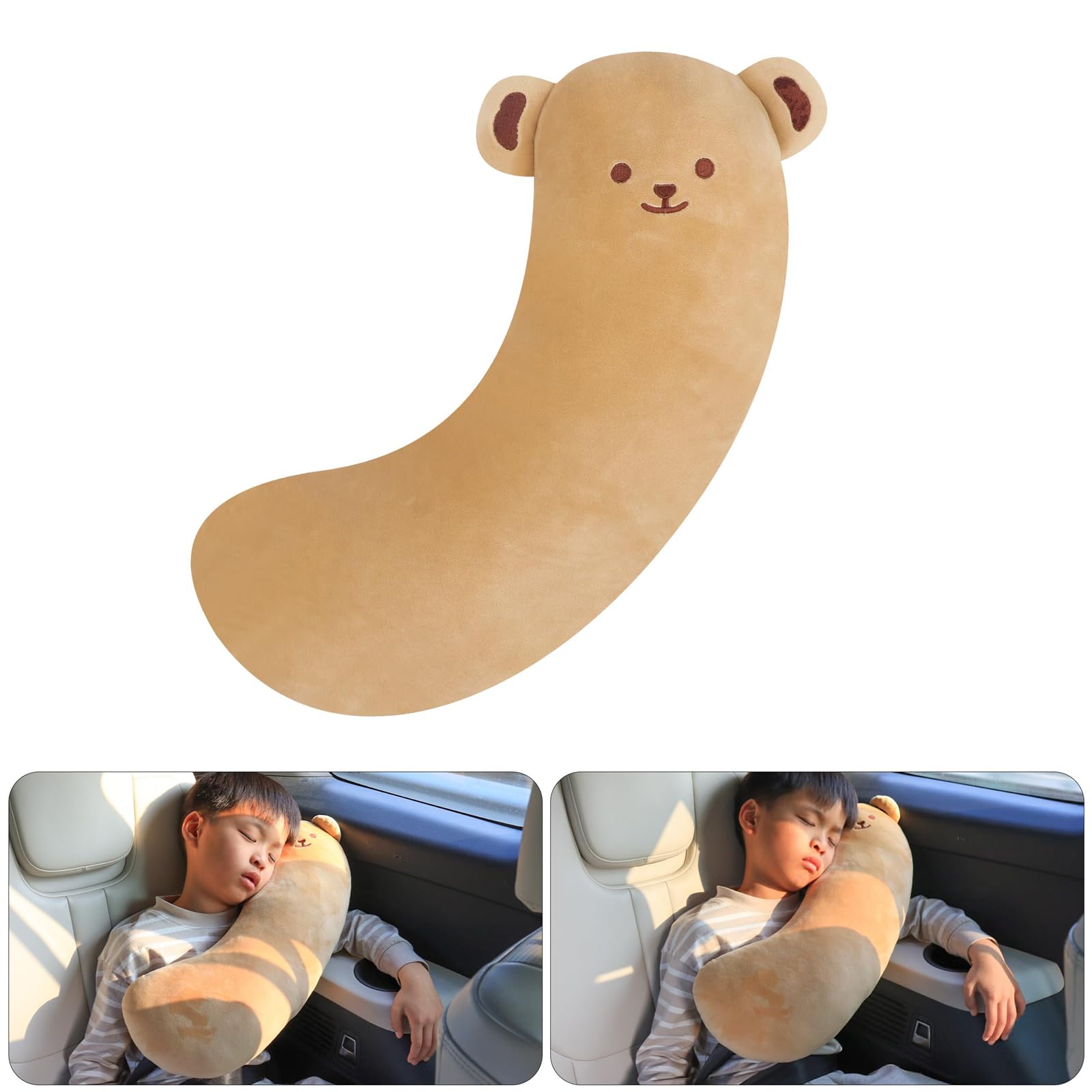 TERRIFIBear Seat belt Covers for Kids, Toddler Travel Seat Belt Pillow, Soft SeatBelt Cushion for Kids, Provides Head and Neck Support, Brown