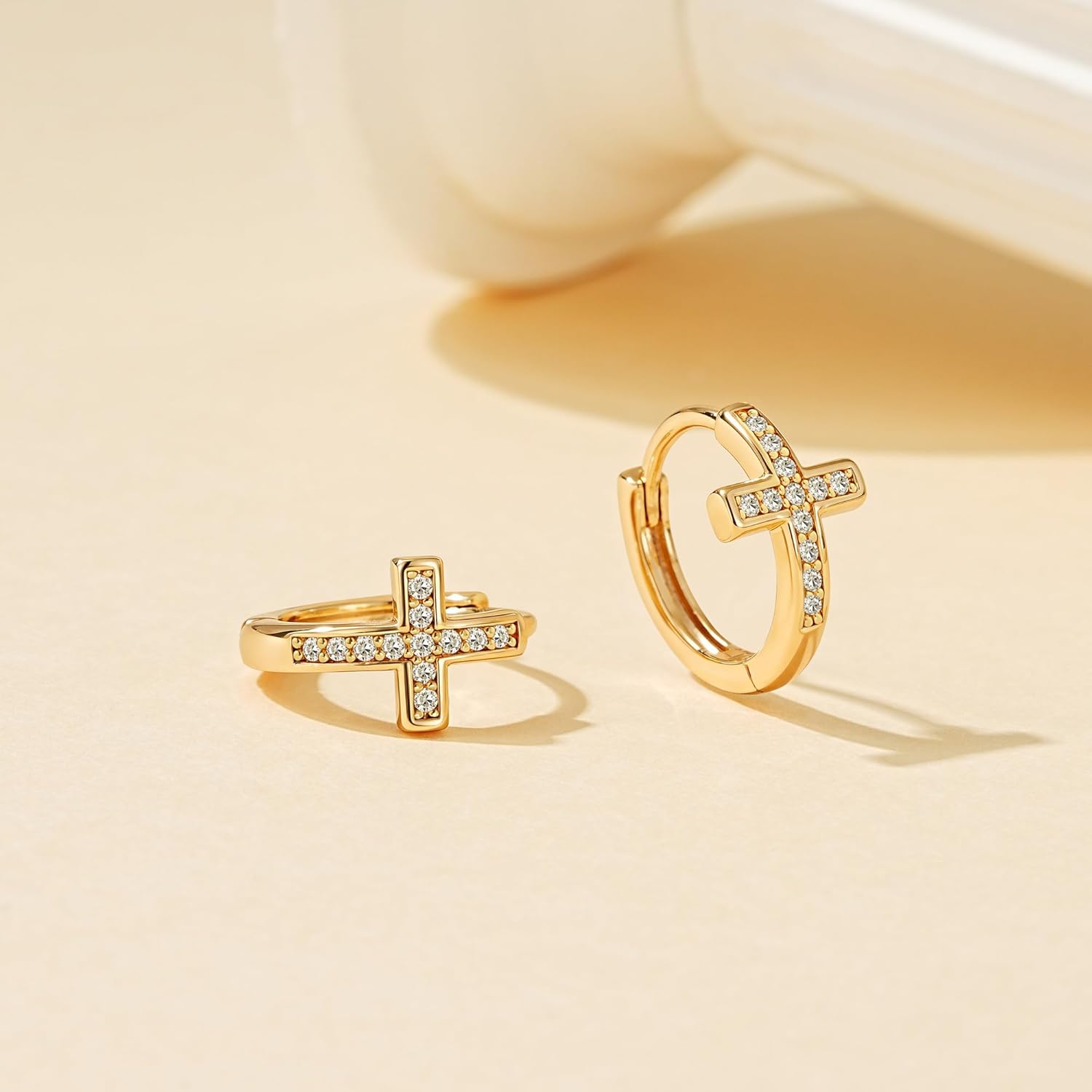LOYATA Gold Cross Earrings for Women-14K Gold Plated Small Hoop Huggie Earrings Dainty Trendy CZ Cross Hoop Earring Cute Hypoallergenic Hoops Jewelry Valentine Gifts for Women - Image 6