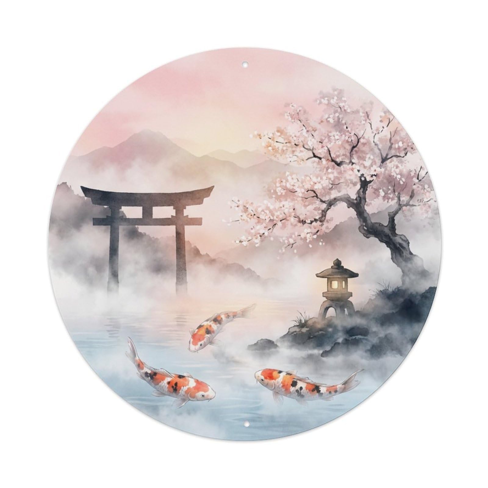 Galvaxio Style Japanese Koi Fish Dawn Mist Rising Waters Metal Tin Sign