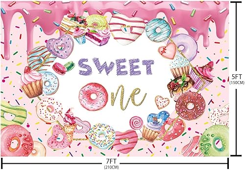 Miniatura 5 de Telón de fondo de rosquilla de 7 x 5 pies para niña, dona, primer cumpleaños, fiesta, fotografía, fondo de confeti, donas, suministros de decoración
