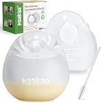 haakaa Halo Silicone Breast Milk Collector - Wearable Manual Breast Pump for Breastfeeding, Hands Free Reusable Breast Milk Shells with Cleaning Brush - 3oz/90ml, 1 Count