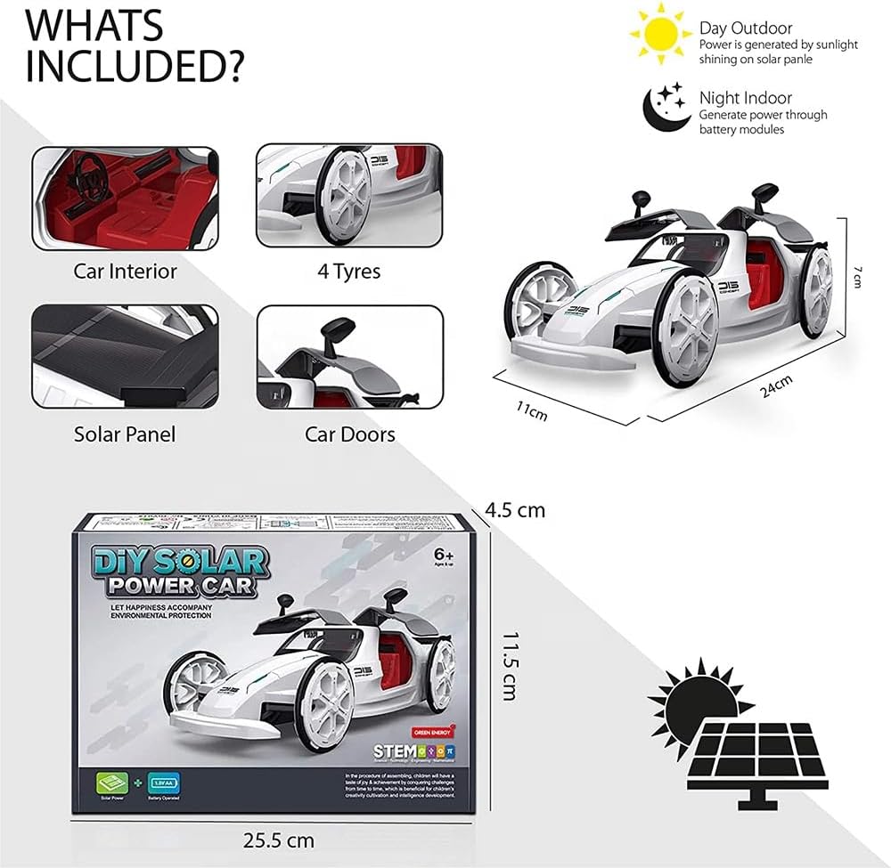 DIY Solar Powered Car Kit for Kids (Ages 8-12) – STEM Educational Science Experiment Toy | Build Your Own Eco-Friendly Engineering Vehicle | Solar Car Gift for Boys & Girls