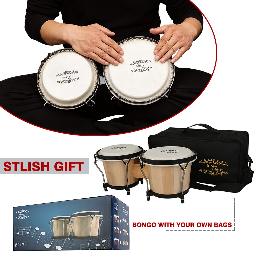 Amazon | Glory Bongo Drums 6インチと7インチ 木製打楽器