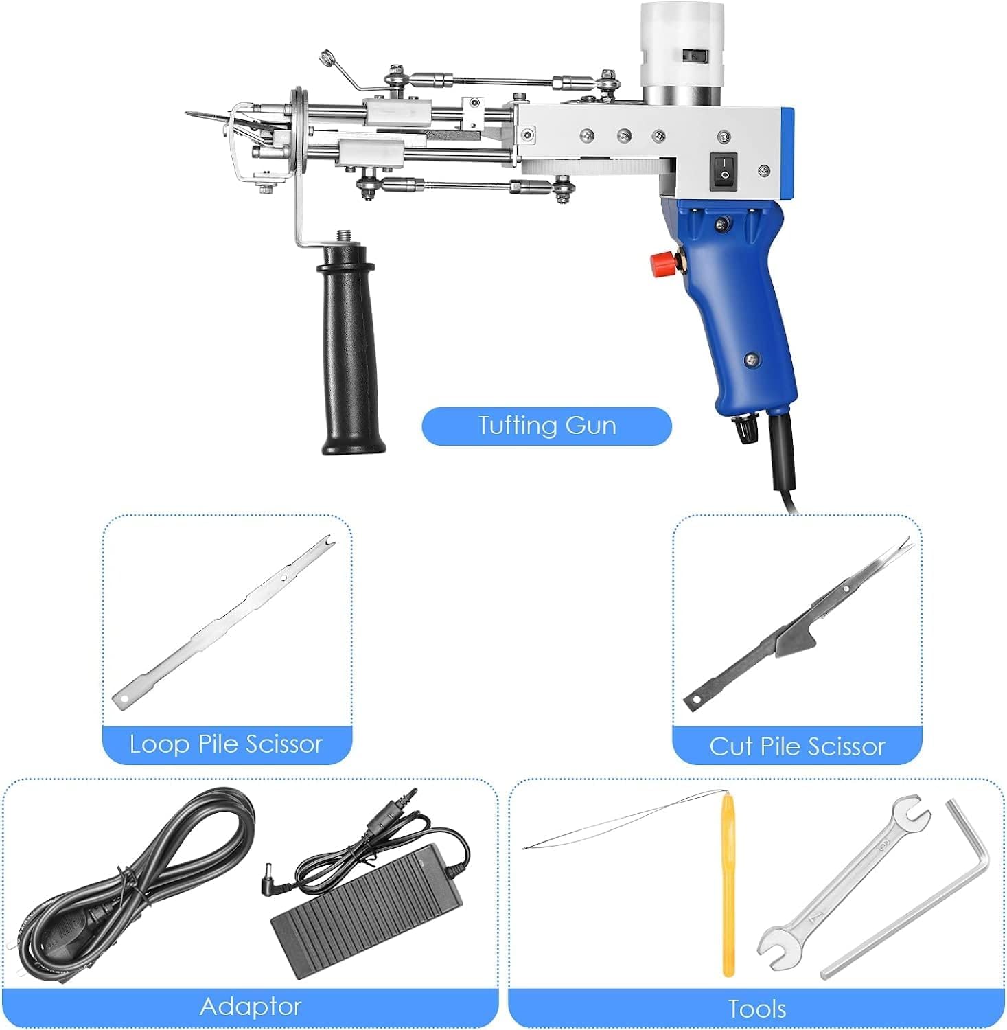 Tufting Gun 2 en 1,Aomdom Cut Pile Loop Pila 7-21 mm Pistola Alfombra 5-40 Puntadas/Seg Rug Gun Máquina de Tejer Alfombras DIY para Tejer Alfombras (Conjunto A)