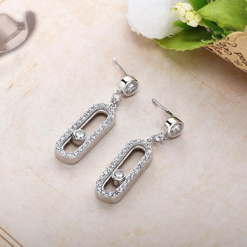 Simple Dainty 925 Sterling Silver Plated Dangle Drop Earrings for Women Trendy Cubic Zirconia Paperclip Geometric Link Chain Huggie Stud Earring Statement Jewelry Gift - Image 2