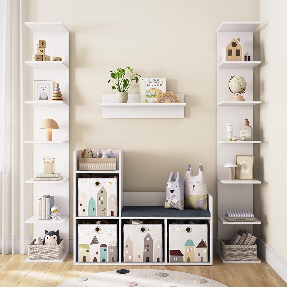 Vicco Estantería de Pared para la habitación de los niños Paolo, Blanco, 30 x 190 cm con 6 Compartimentos Abiertos, Apto para Montaje en Pared para soluciones de Almacenamiento Flexibles